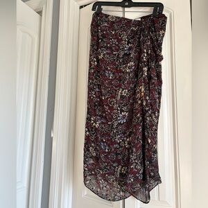 ba&sh Burgundy Floral Wrap Skirt with Blue Accents